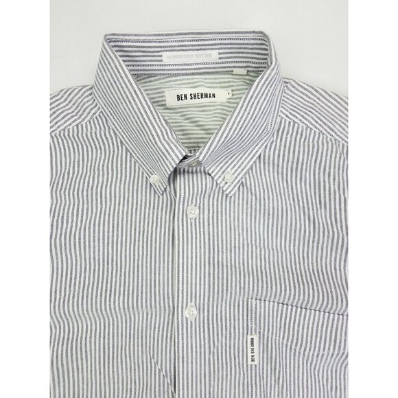 Ben Sherman Medium Mens Pocket Logo Black White Stripe The British Oxford Shirt - Picture 1 of 11